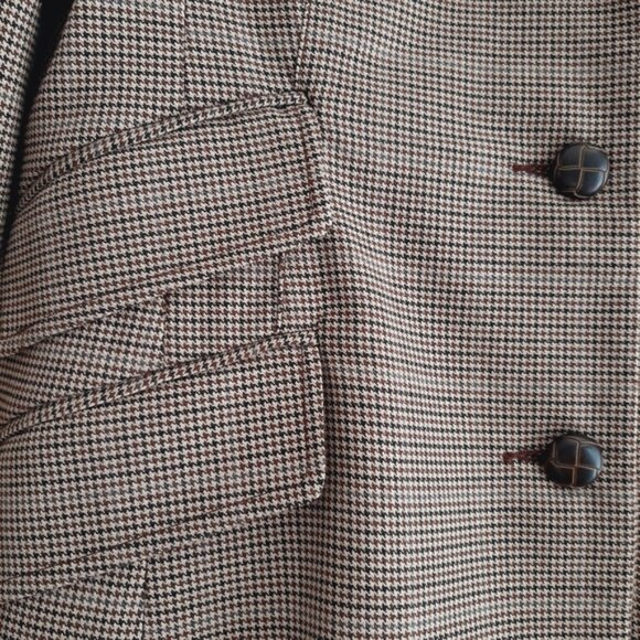 PURE Alfred Sung Plaid Houndstooth Blazer Jacket Tan Cream Sz S - Picture 5 of 15